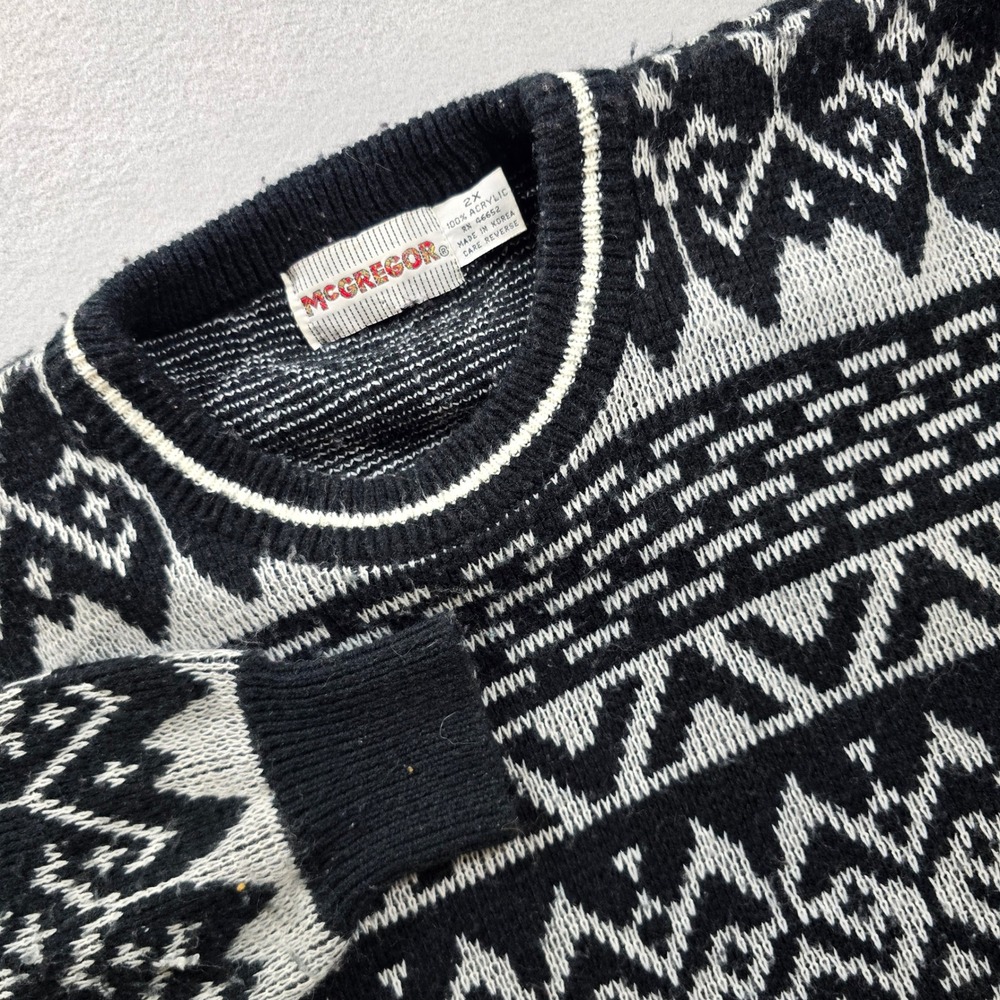 McGregor Mens 2X Black Sweater Geometric Fair Isle Acrylic Vintage Crew Neck